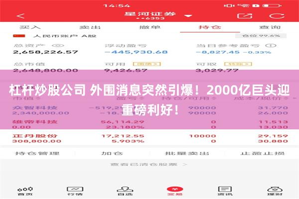 杠杆炒股公司 外围消息突然引爆！2000亿巨头迎重磅利好！