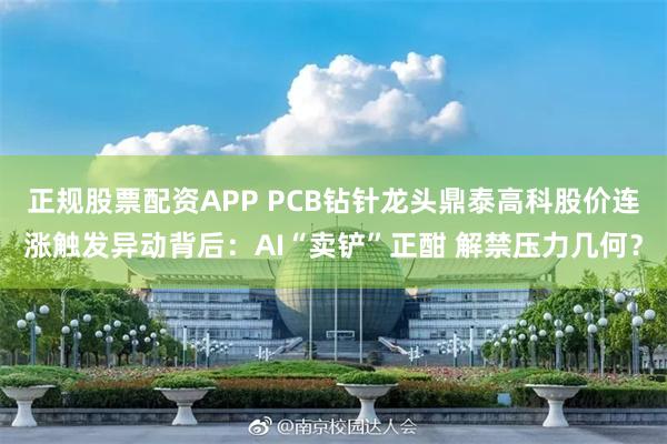 正规股票配资APP PCB钻针龙头鼎泰高科股价连涨触发异动背后：AI“卖铲”正酣 解禁压力几何？