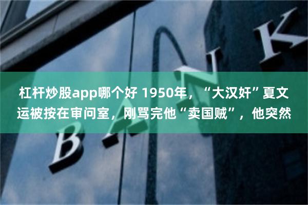 杠杆炒股app哪个好 1950年，“大汉奸”夏文运被按在审问室，刚骂完他“卖国贼”，他突然