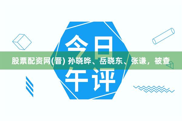 股票配资网(晋) 孙晓晔、岳晓东、张谦，被查