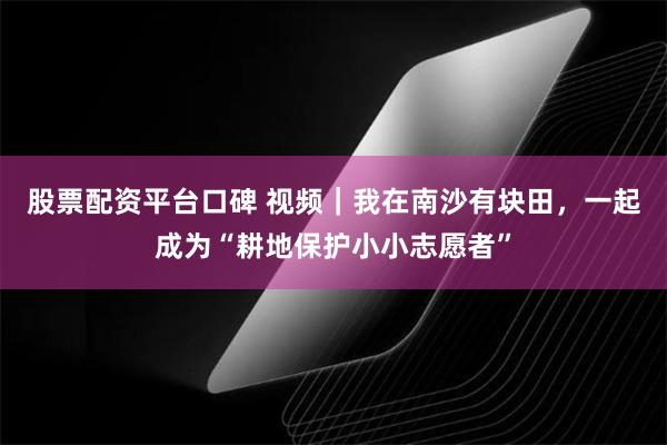 股票配资平台口碑 视频｜我在南沙有块田，一起成为“耕地保护小小志愿者”